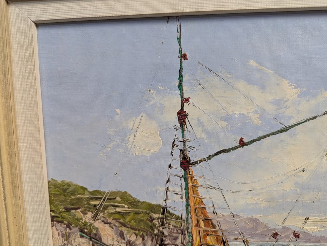 Stunning Seascape with Boats by Hayes Original Oil on Canvas Artwork - 3