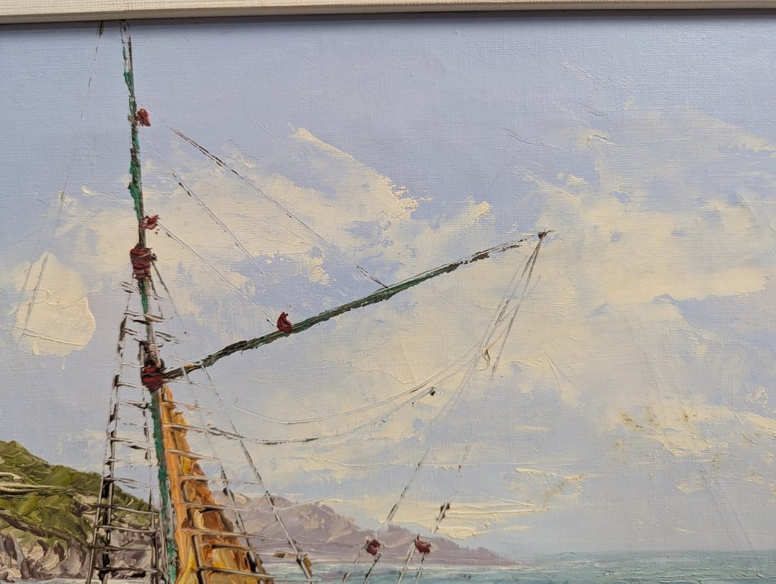 Stunning Seascape with Boats by Hayes Original Oil on Canvas Artwork - 4
