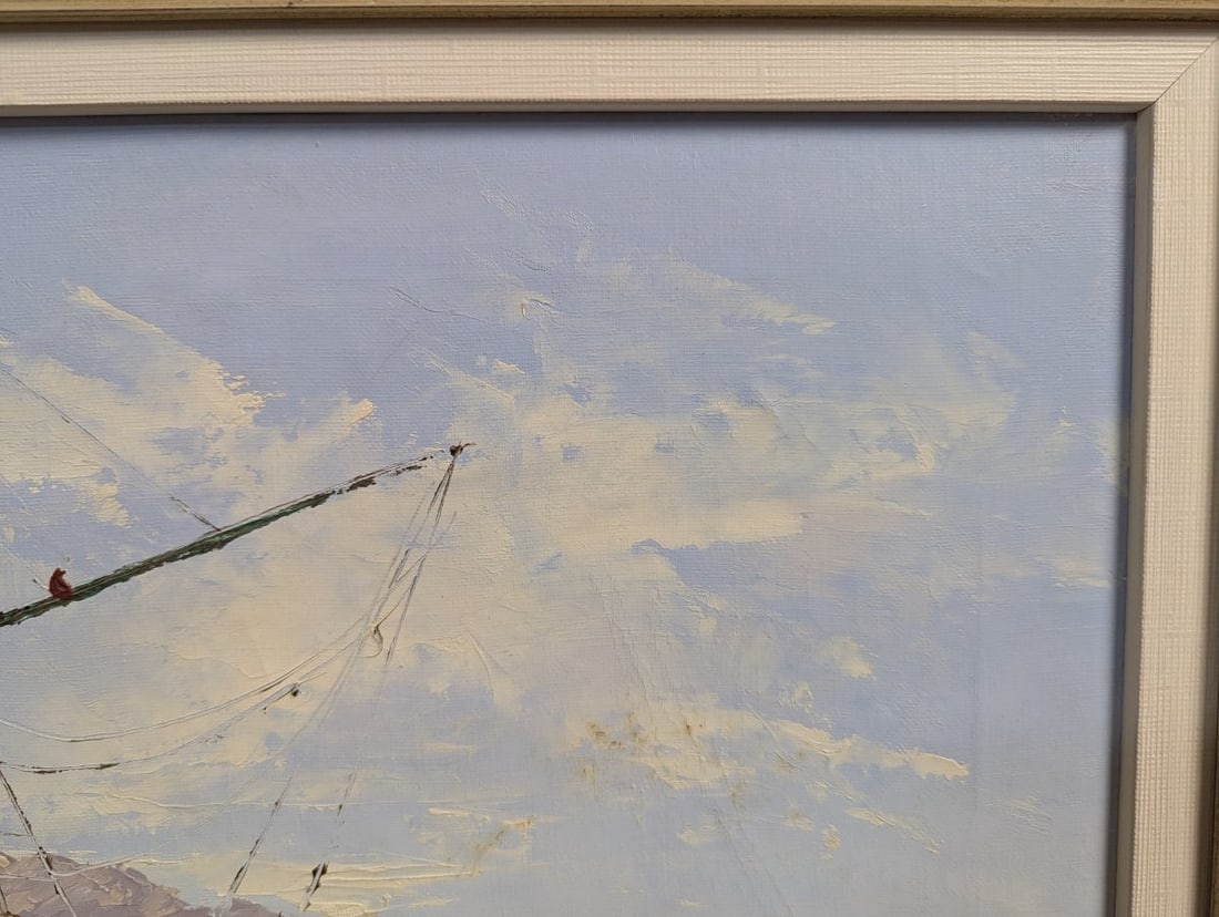 Stunning Seascape with Boats by Hayes Original Oil on Canvas Artwork - 5