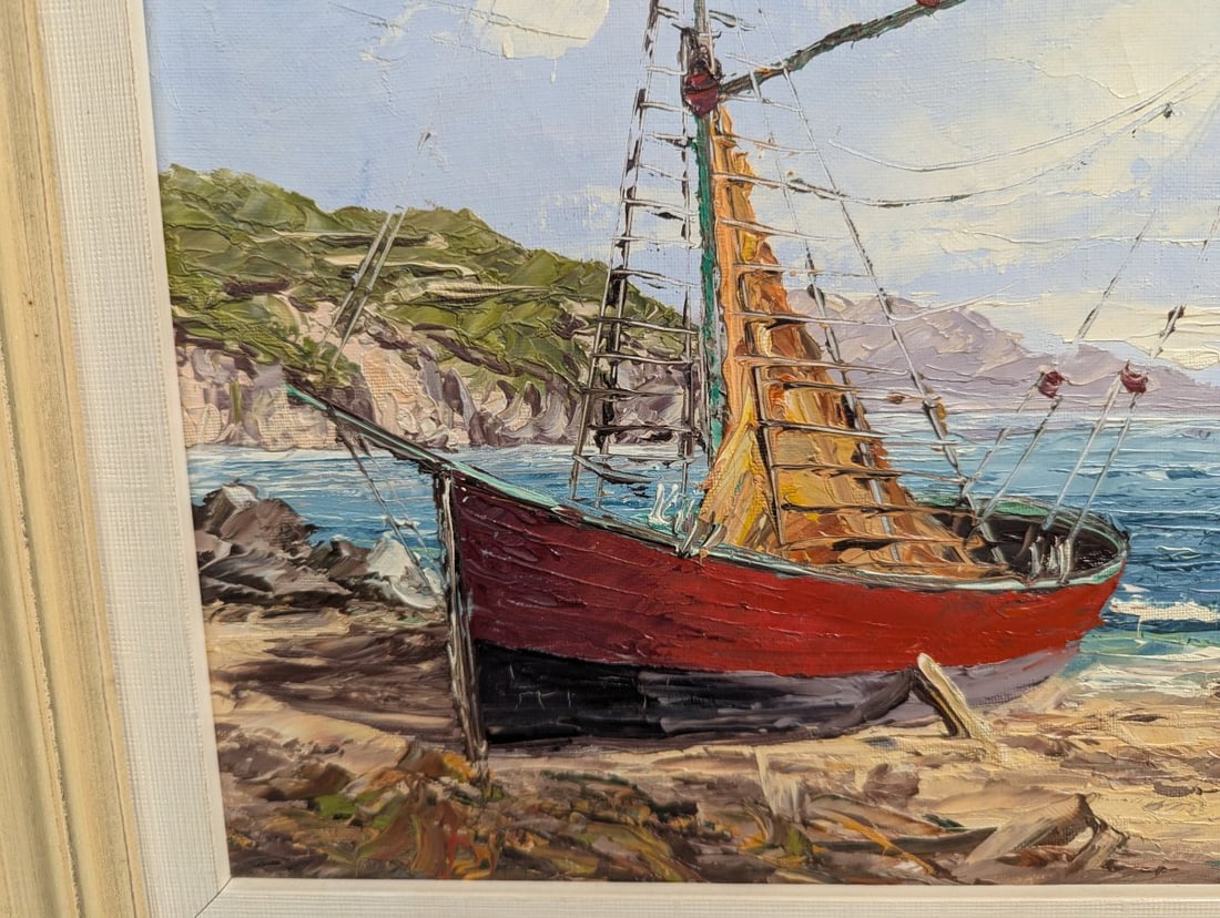 Stunning Seascape with Boats by Hayes Original Oil on Canvas Artwork - 6