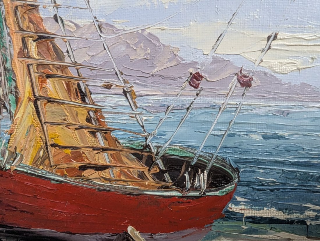 Stunning Seascape with Boats by Hayes Original Oil on Canvas Artwork - 9