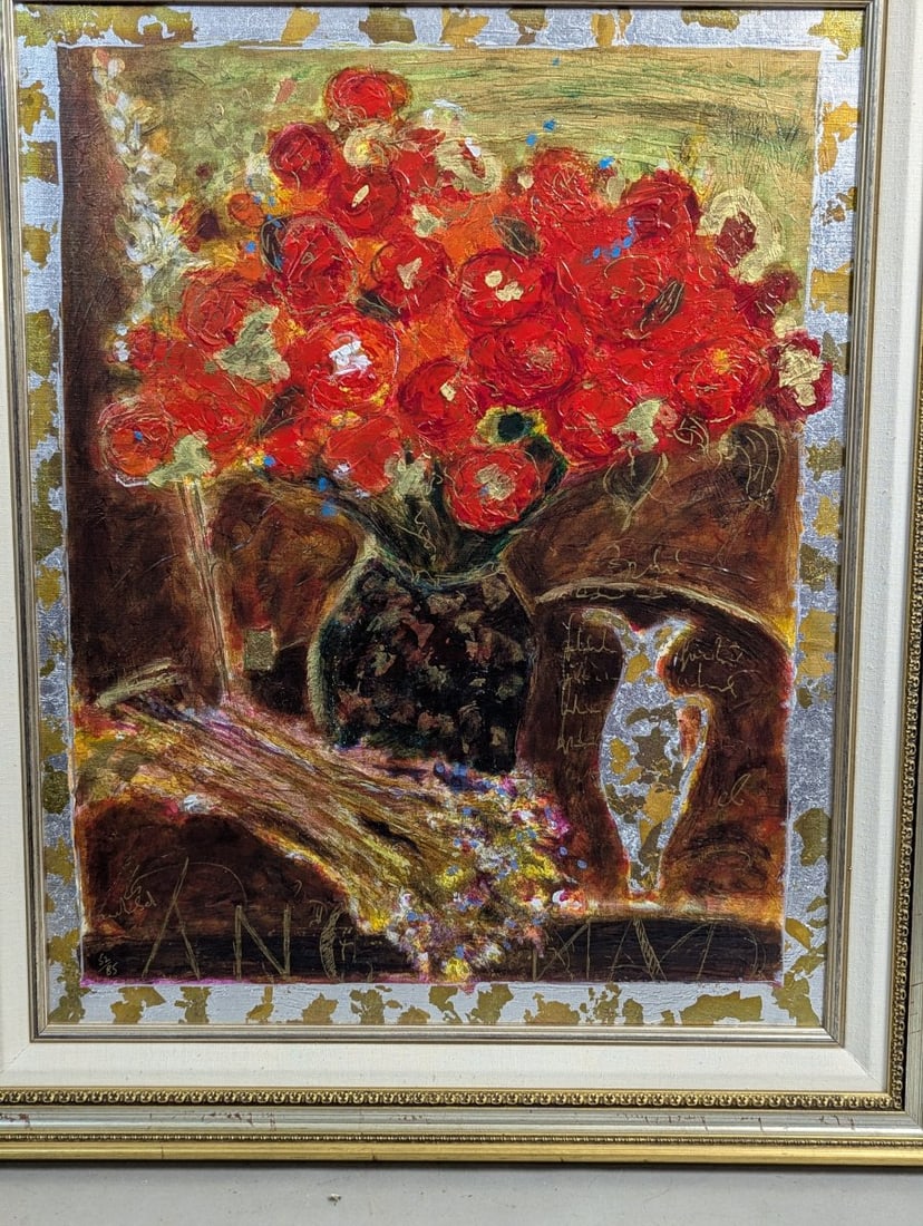 Roy Fairchild Fleurs Rouge II Limited Edition Embellished Serigraph Art - 2