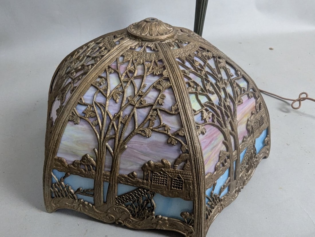 Miller Co Stained Glass Table Lamp Beautiful Scenic Design - 17