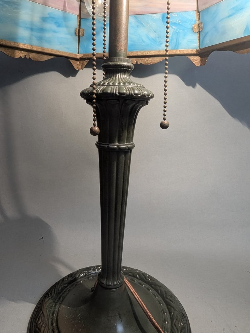 Miller Co Stained Glass Table Lamp Beautiful Scenic Design - 3