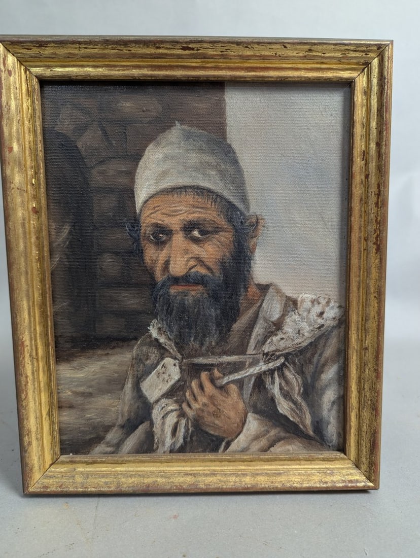Unsigned Oil on Board Painting of Old Jewish Man Portrait: **Important** Please read below description on how to avoid high shipping costs. Explore this captivating oil on board painting depicting an elderly Jewish man. Despite being unsigned, this small-size