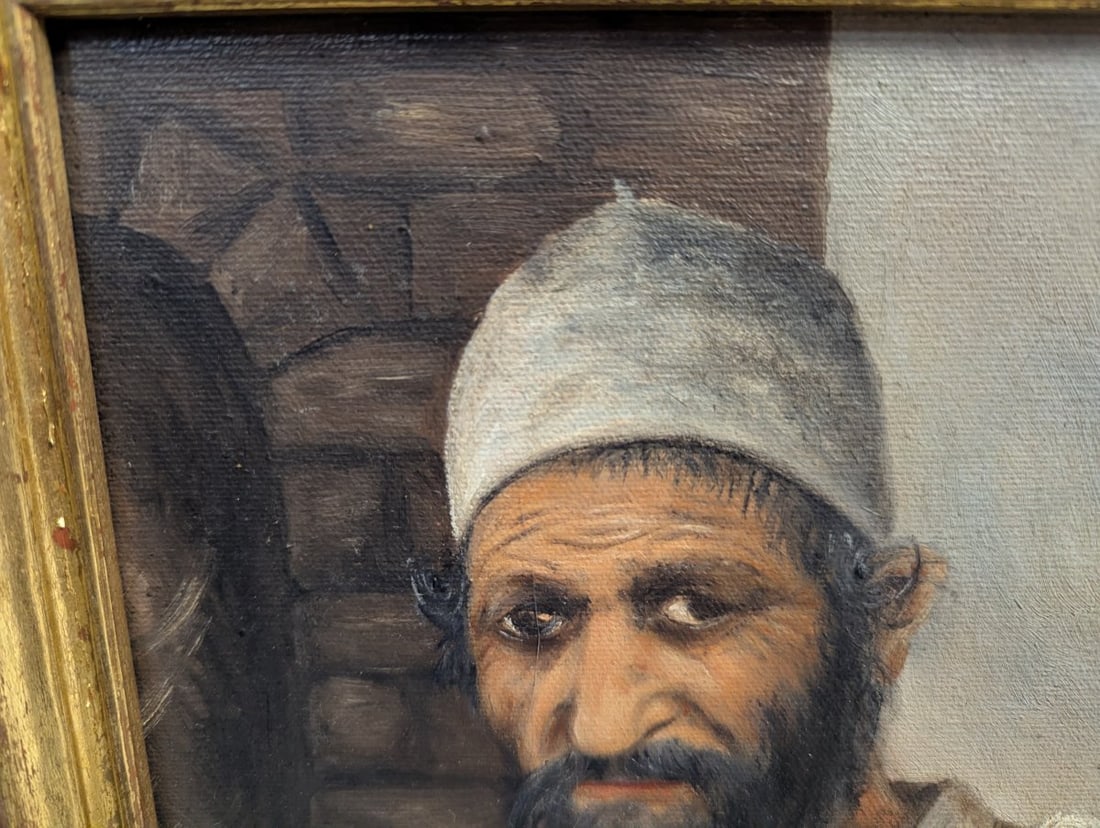Unsigned Oil on Board Painting of Old Jewish Man Portrait - 2