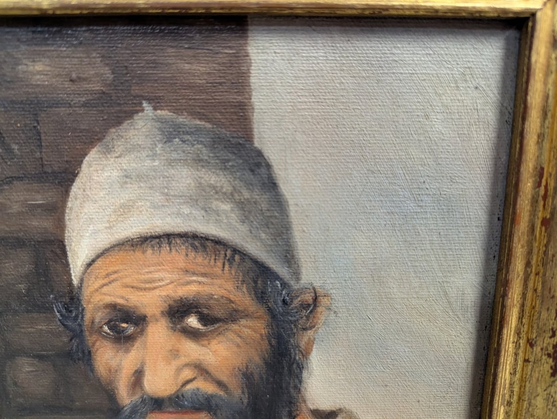 Unsigned Oil on Board Painting of Old Jewish Man Portrait - 3