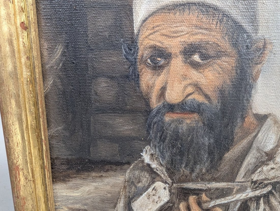 Unsigned Oil on Board Painting of Old Jewish Man Portrait - 4