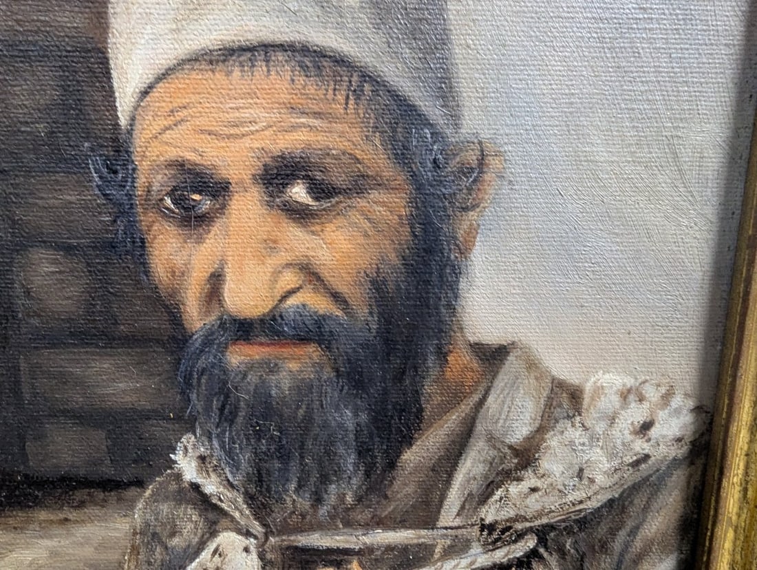 Unsigned Oil on Board Painting of Old Jewish Man Portrait - 5