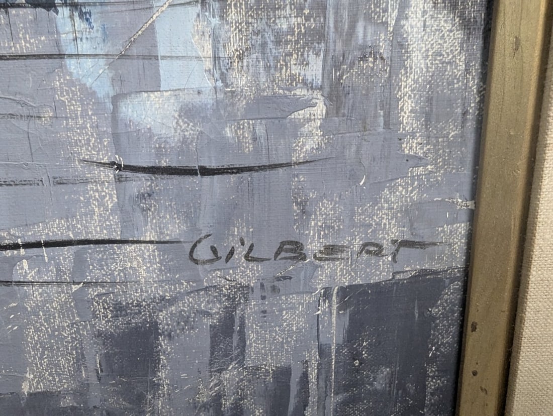 Vintage Mid Century Impasto Oil Painting Harbor Scene by Gilbert - 12