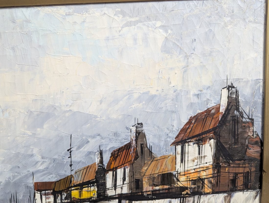 Vintage Mid Century Impasto Oil Painting Harbor Scene by Gilbert - 5