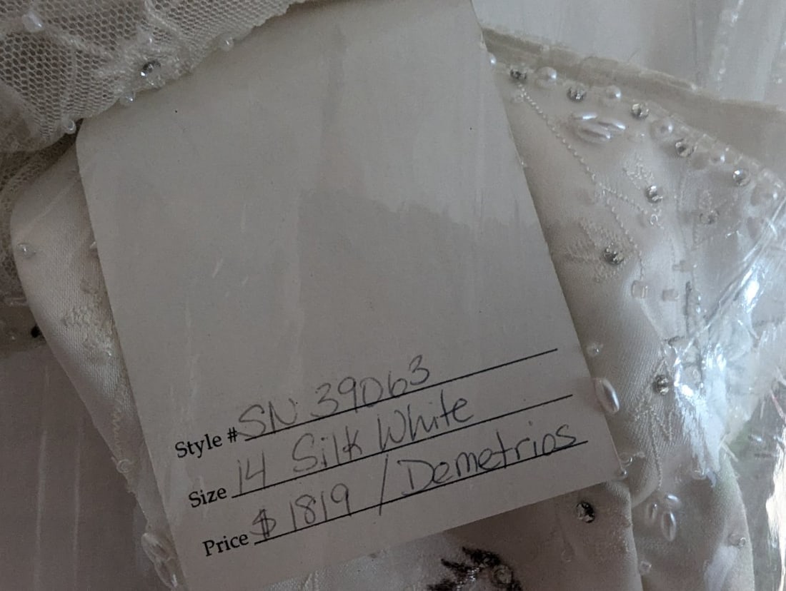 Elegant Demetrios Silk White Beaded Wedding Gown - 10