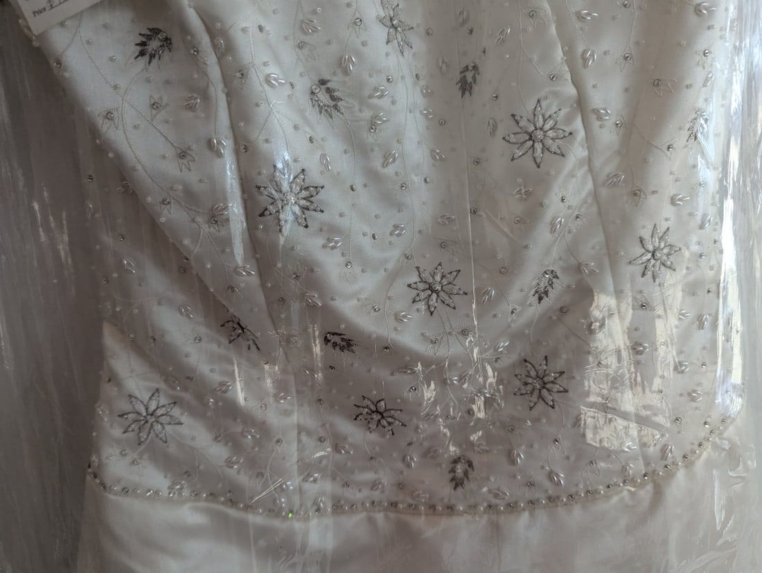 Elegant Demetrios Silk White Beaded Wedding Gown - 4