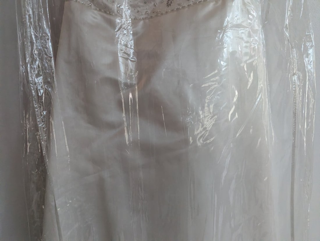 Elegant Demetrios Silk White Beaded Wedding Gown - 5