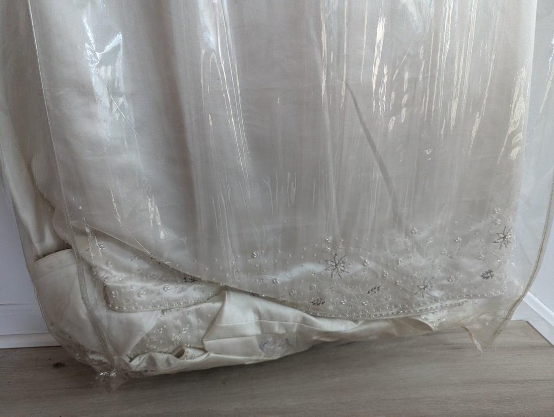 Elegant Demetrios Silk White Beaded Wedding Gown - 7