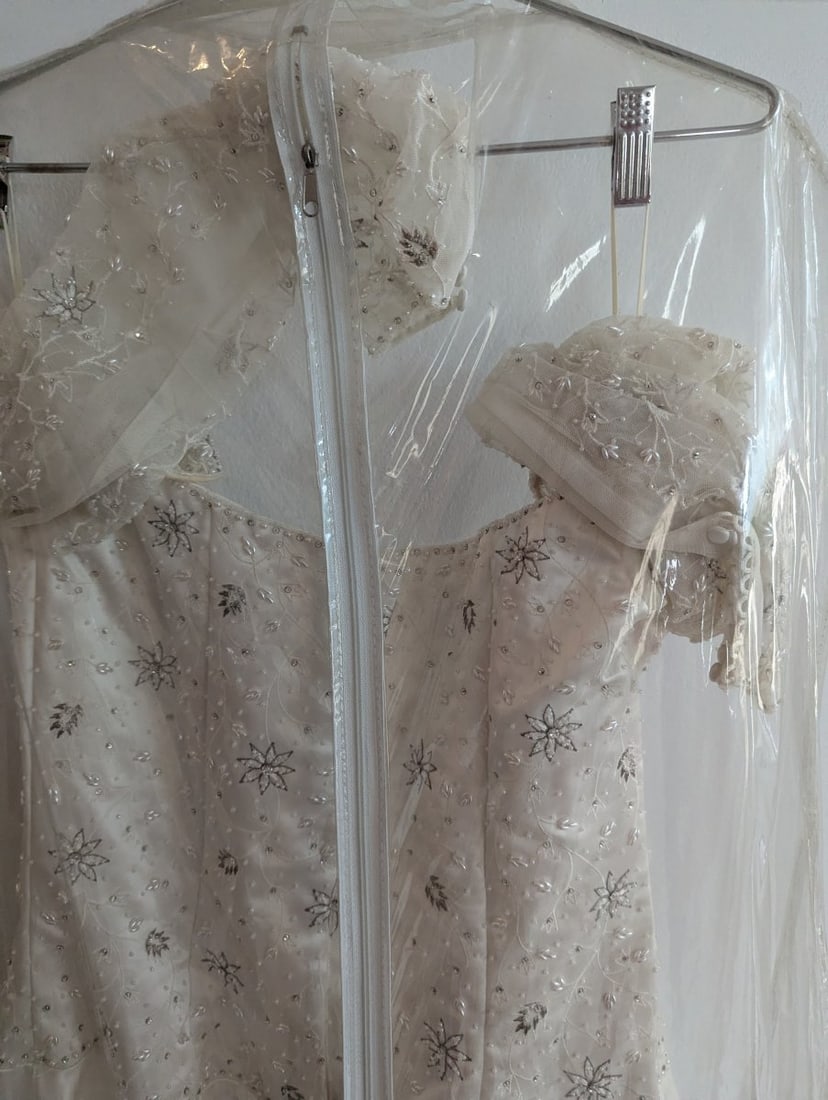 Elegant Demetrios Silk White Beaded Wedding Gown - 9