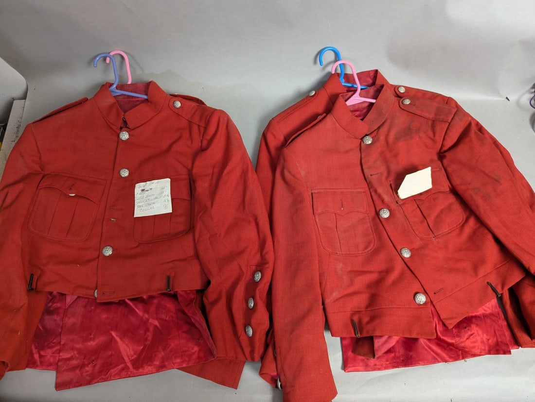 Lot of 4 Vintage Childs Marching Band Jackets Military Style Needs Cleaning: **Important** Please read below description on how to avoid high shipping costs. This lot includes 4 vintage childs band jackets featuring red military-style designs. Each jacket exhibits visible