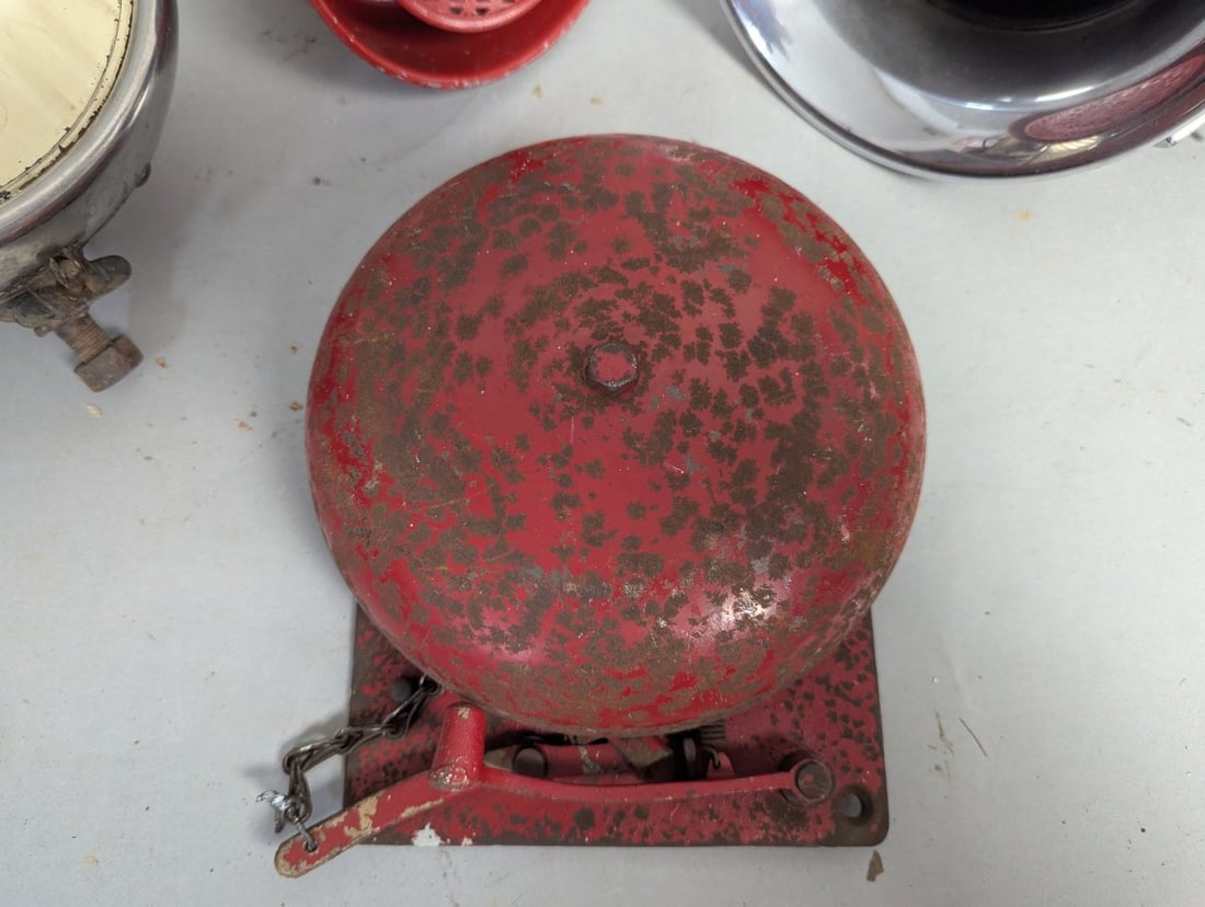 Vintage Fire Truck Accessories Lot Including Horn Siren and Bell - 2