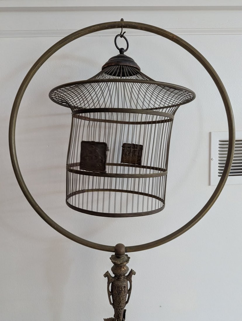 Antique Brass Bird Cage with Cast Iron Stand Unique Home Decor - 2