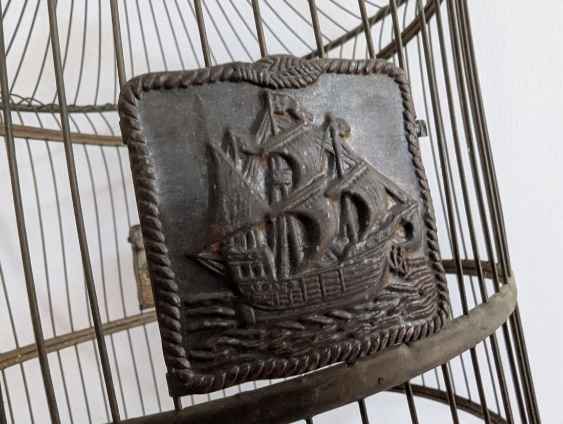 Antique Brass Bird Cage with Cast Iron Stand Unique Home Decor - 7