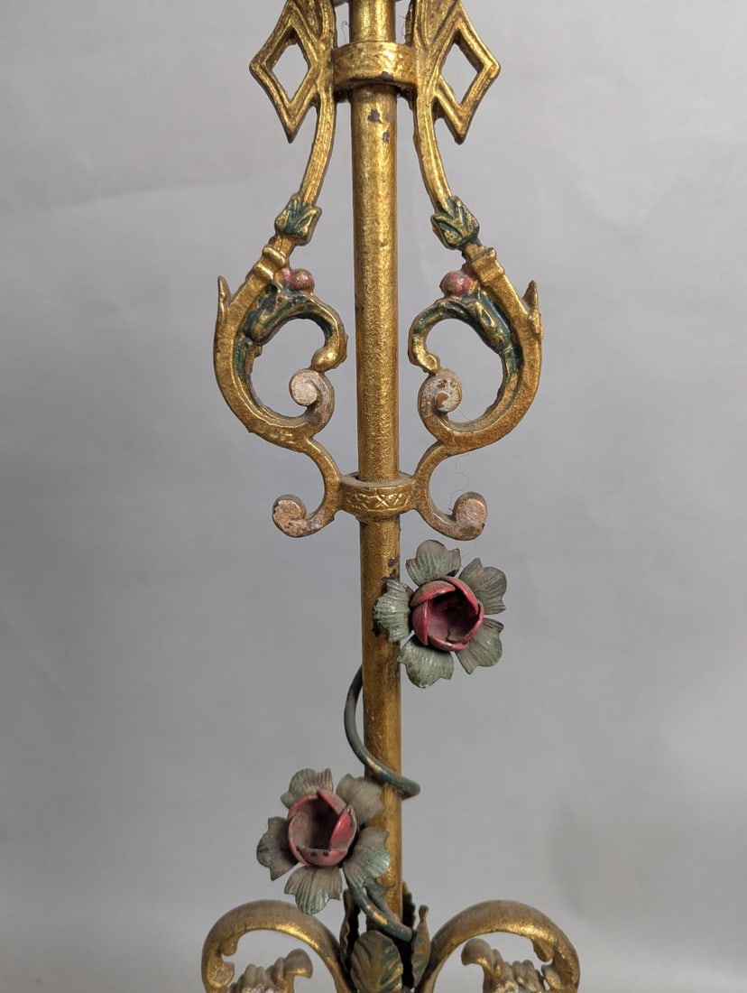 Art Deco Painted Cast Iron Floor Ashtray Aged Charm Missing Insert - 10