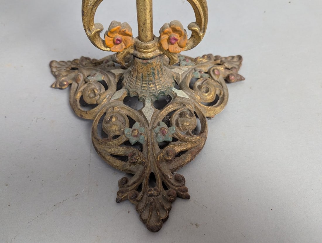 Art Deco Painted Cast Iron Floor Ashtray Aged Charm Missing Insert - 2