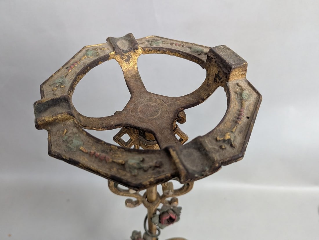 Art Deco Painted Cast Iron Floor Ashtray Aged Charm Missing Insert - 5