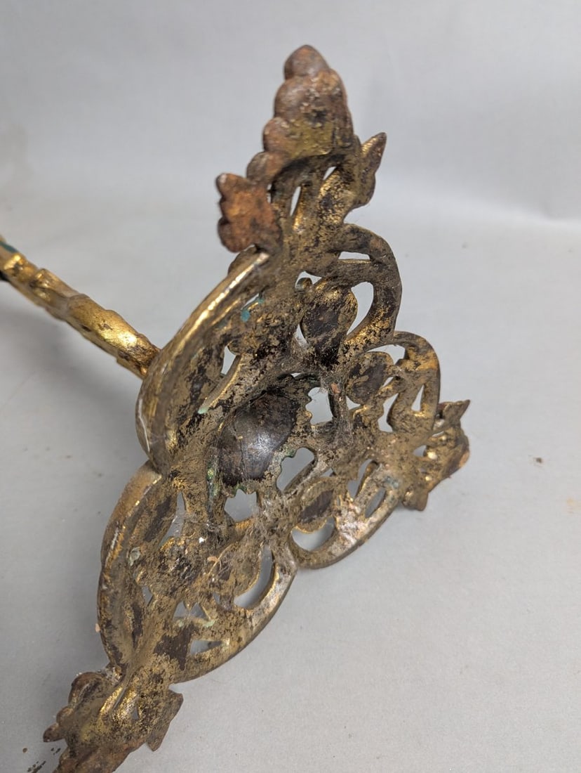 Art Deco Painted Cast Iron Floor Ashtray Aged Charm Missing Insert - 6