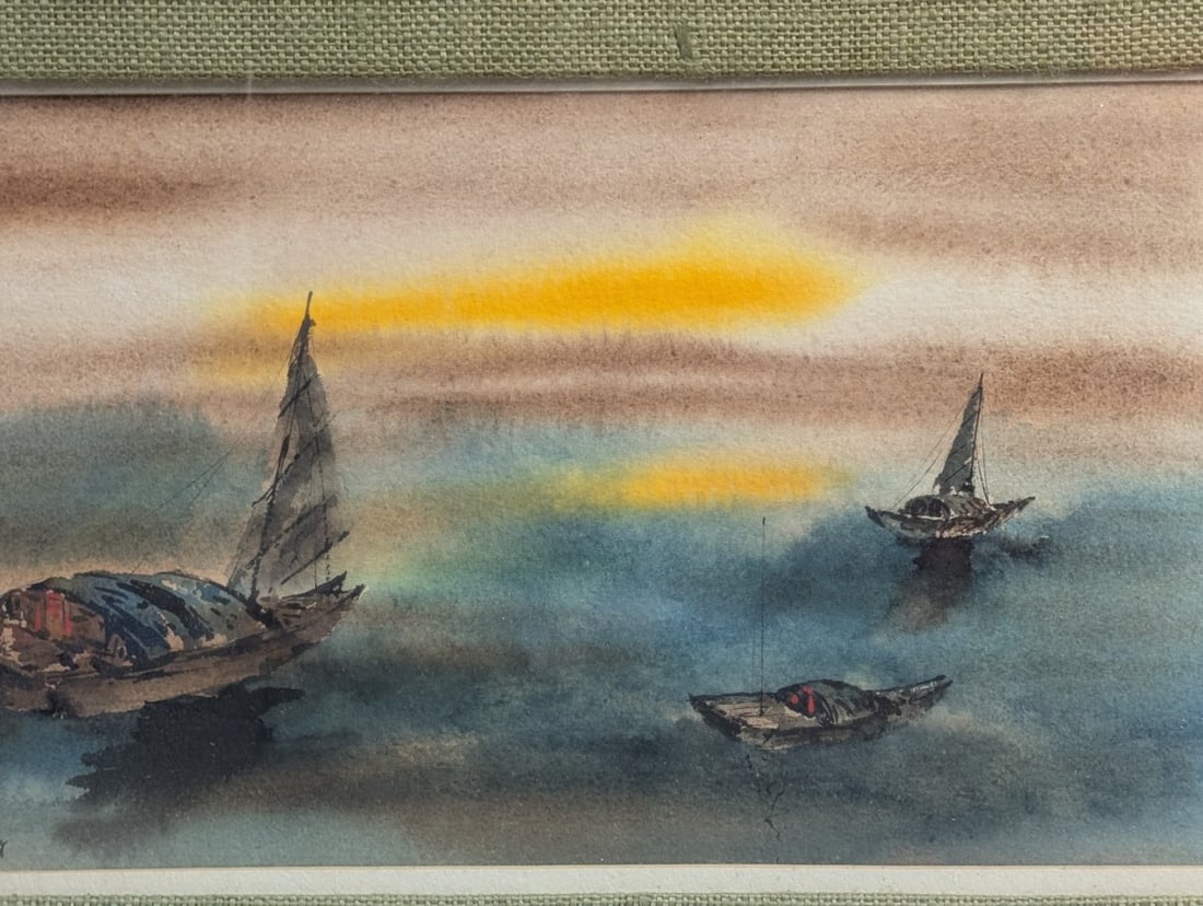 Framed Chinese Ink Wash Painting with Signature and Red Seal - 2