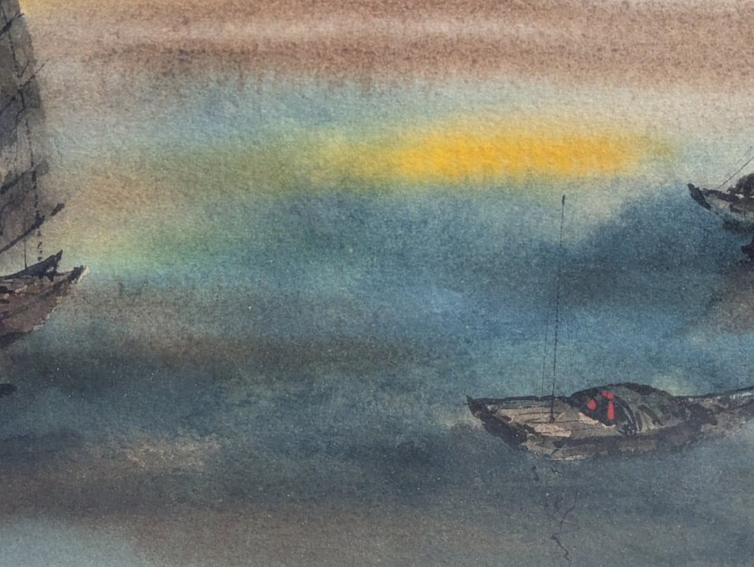 Framed Chinese Ink Wash Painting with Signature and Red Seal - 7