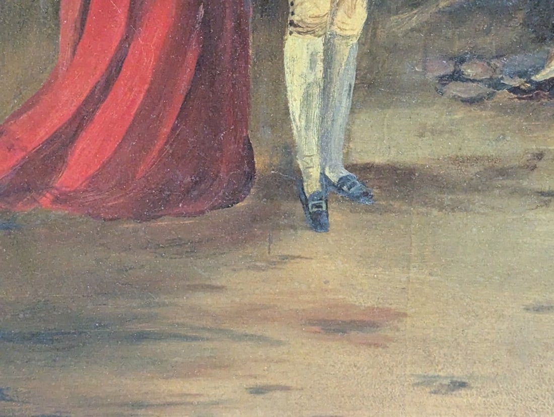 Antique Oil Painting on Academy Board Genre Scene Artwork - 10