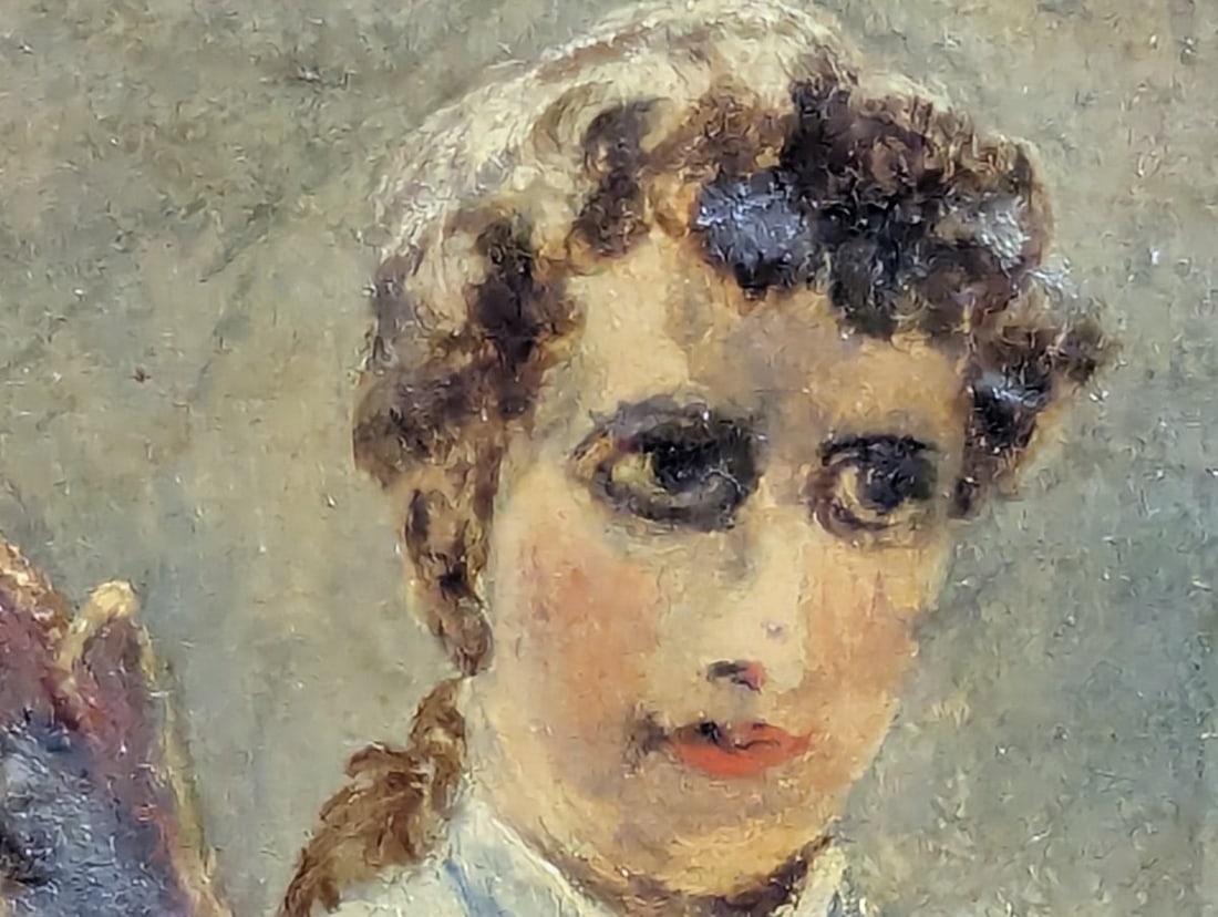 Antique Oil Painting on Academy Board Genre Scene Artwork - 12