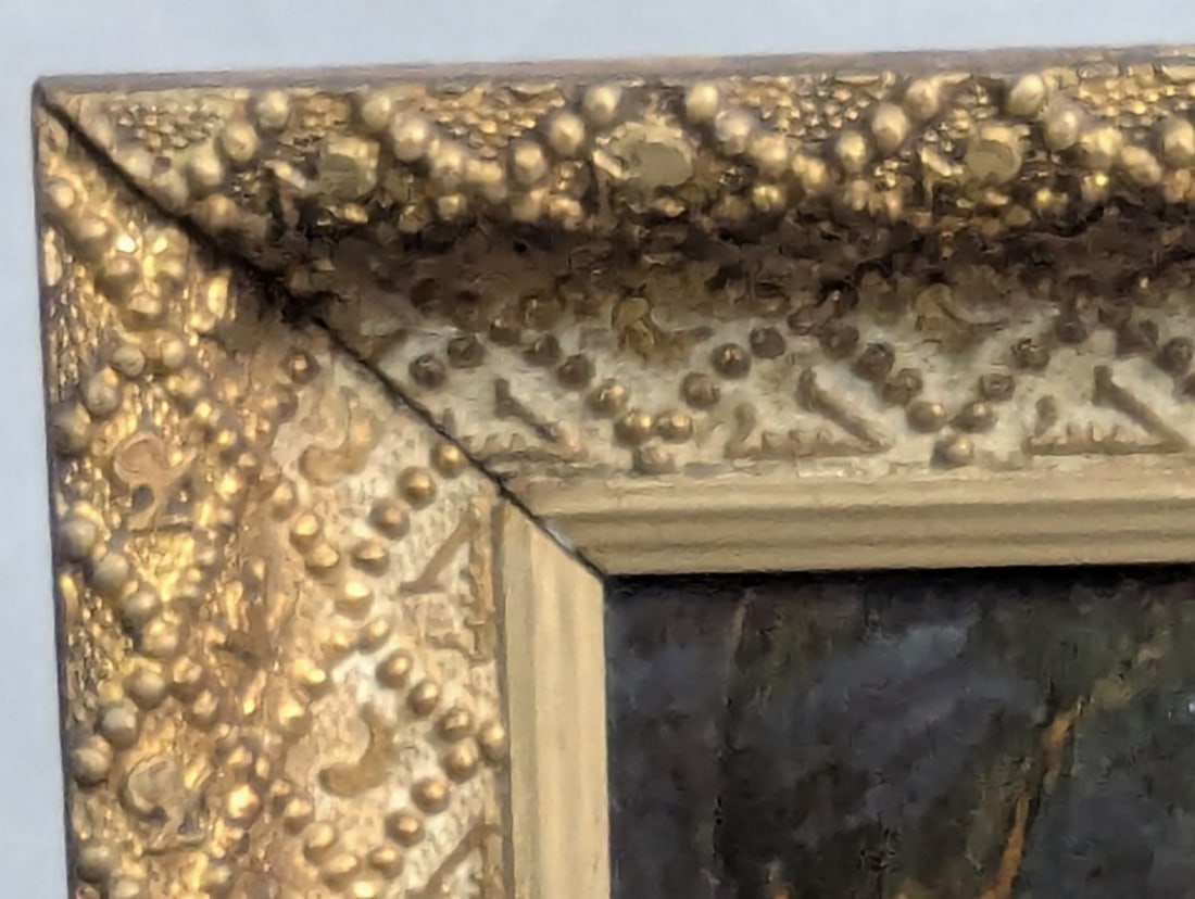 Antique Oil Painting on Academy Board Genre Scene Artwork - 13