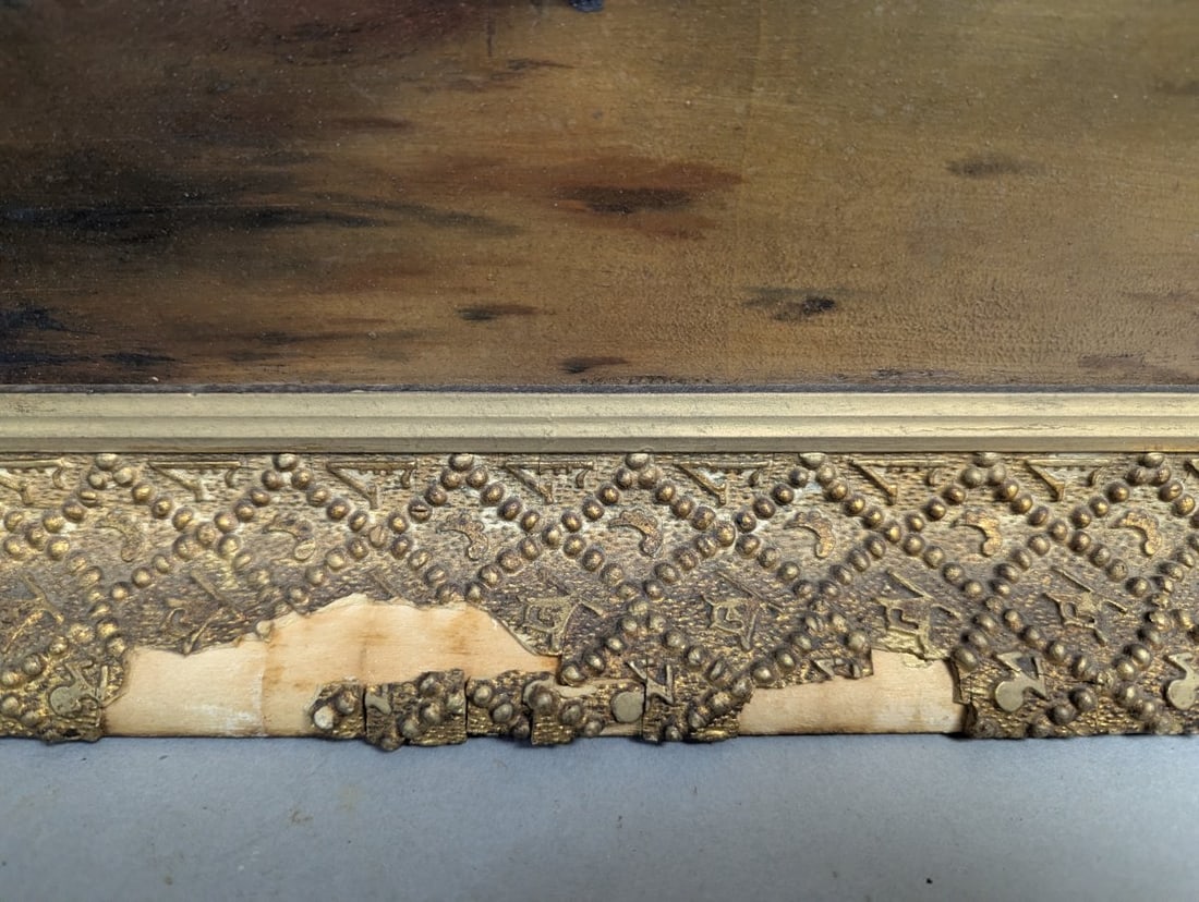 Antique Oil Painting on Academy Board Genre Scene Artwork - 14