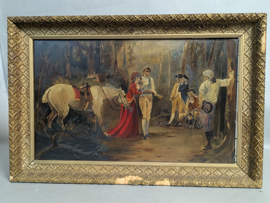 Antique Oil Painting on Academy Board Genre Scene Artwork: **Important** Please read below description on how to avoid high shipping costs. Presenting an exquisite antique oil painting on board, measuring 26 1/2 x 17 3/4 overall with a captivating image