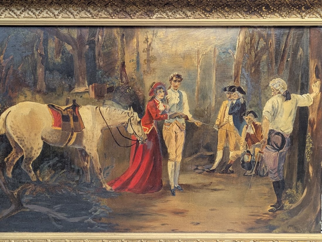 Antique Oil Painting on Academy Board Genre Scene Artwork - 2