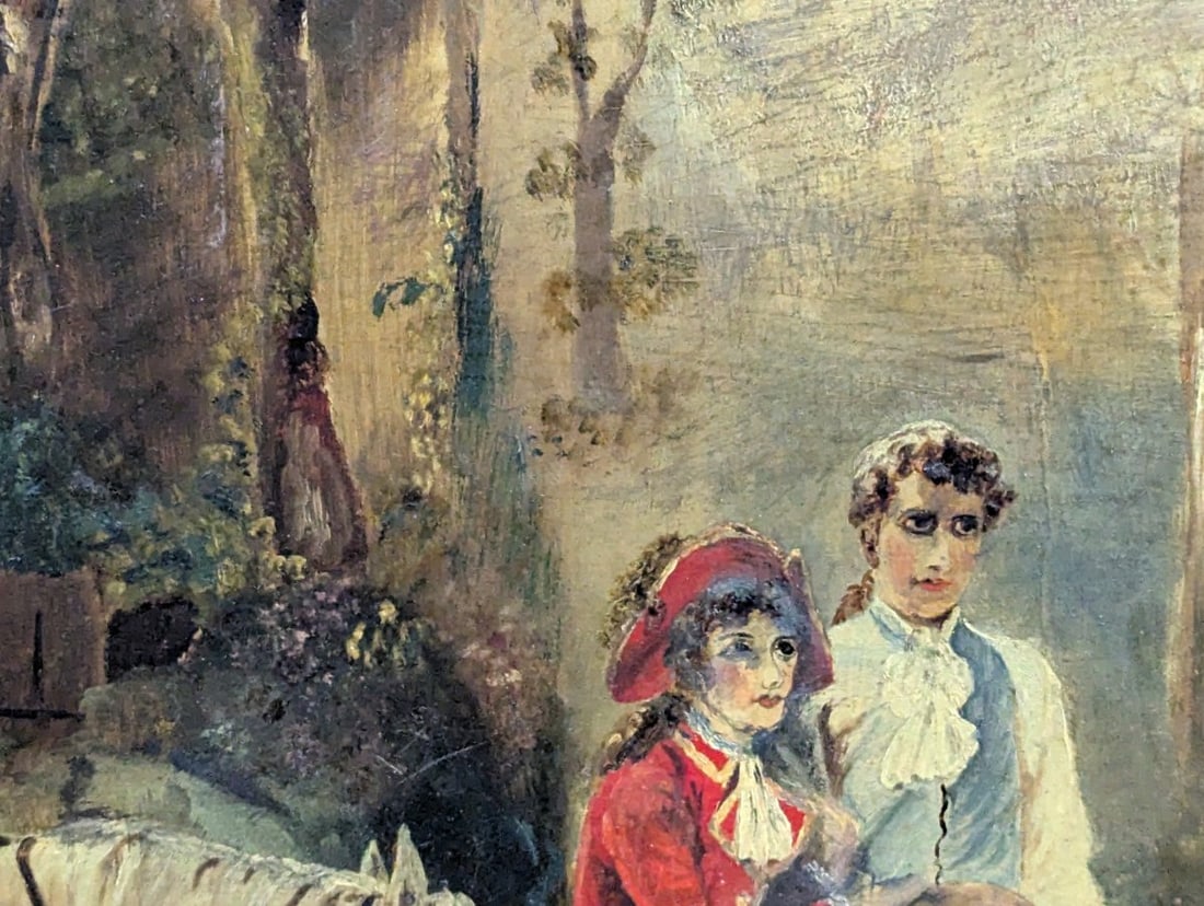 Antique Oil Painting on Academy Board Genre Scene Artwork - 4