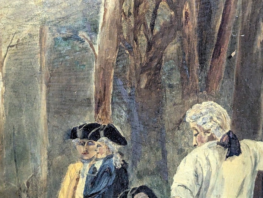 Antique Oil Painting on Academy Board Genre Scene Artwork - 5