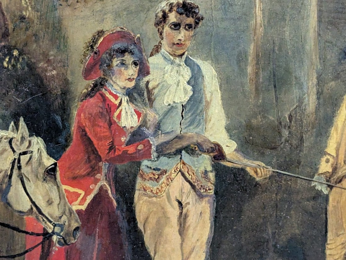 Antique Oil Painting on Academy Board Genre Scene Artwork - 7