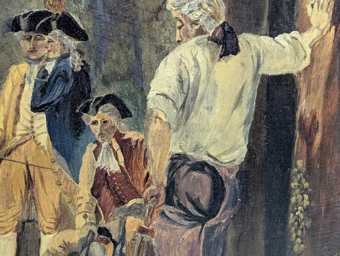 Antique Oil Painting on Academy Board Genre Scene Artwork - 8