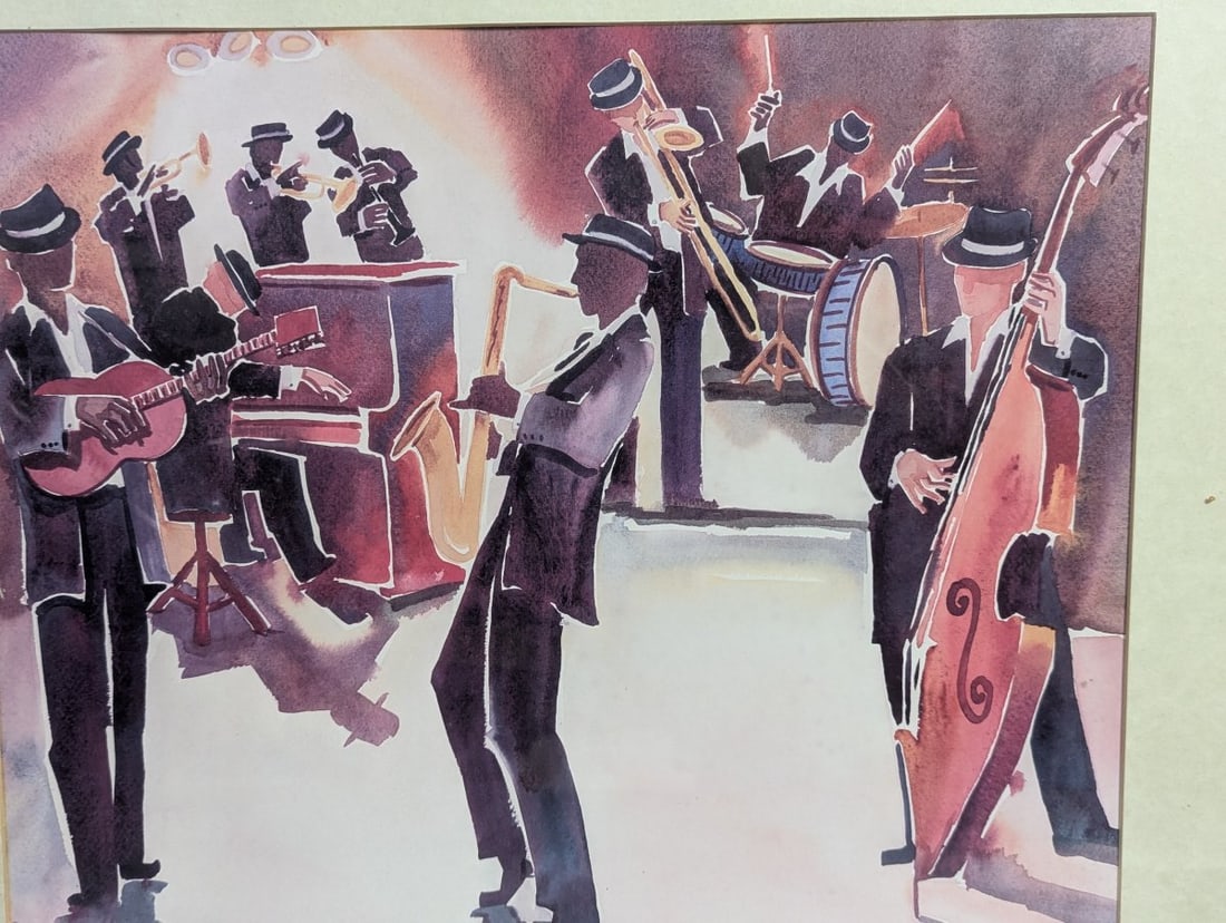 Framed Jazz Band Art by Deborah Ledoux Colorful Musical Scene - 2