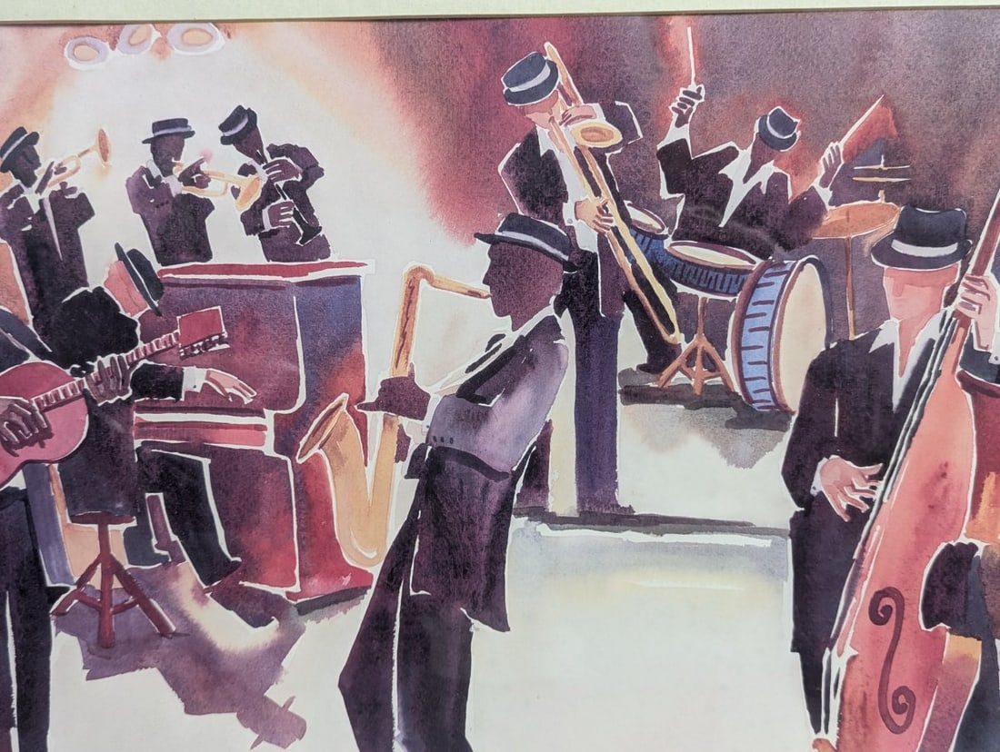 Framed Jazz Band Art by Deborah Ledoux Colorful Musical Scene - 4