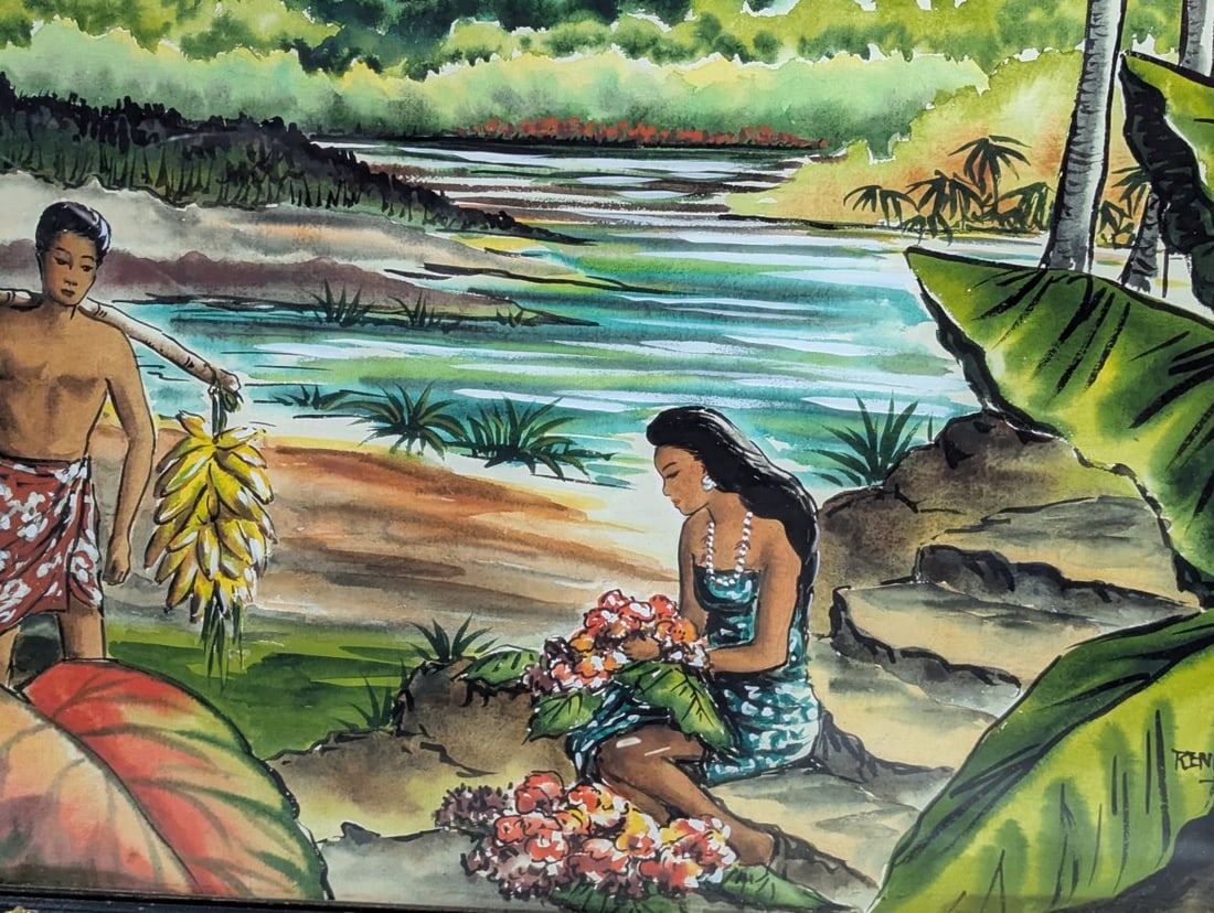 Hawaiian Scene Watercolor by Renauld Framed Art - 10