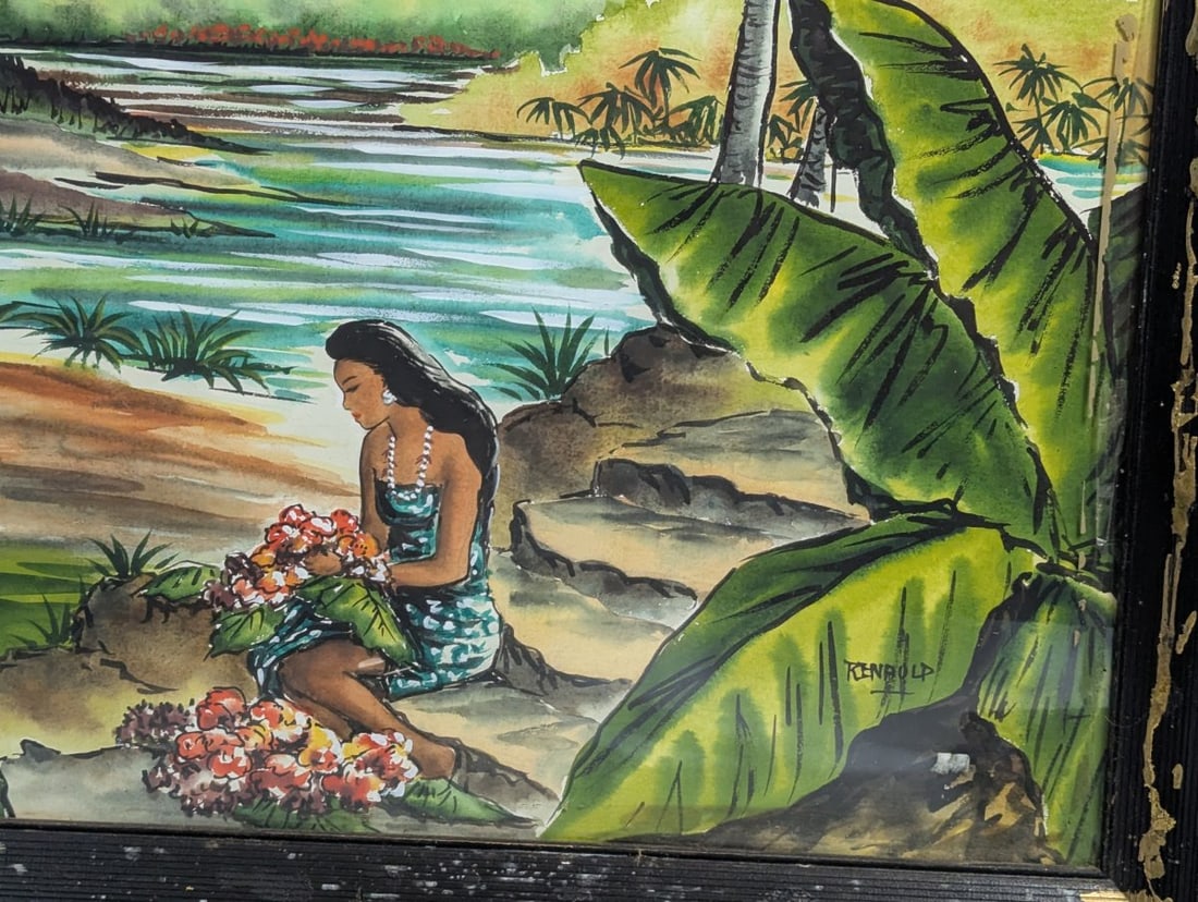 Hawaiian Scene Watercolor by Renauld Framed Art - 11