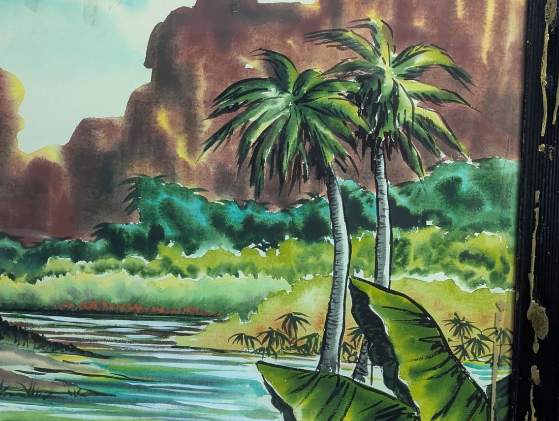 Hawaiian Scene Watercolor by Renauld Framed Art - 5