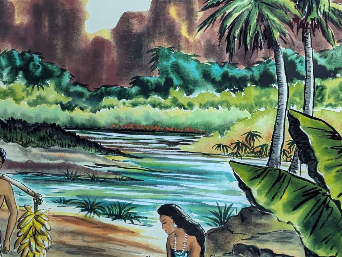 Hawaiian Scene Watercolor by Renauld Framed Art - 7