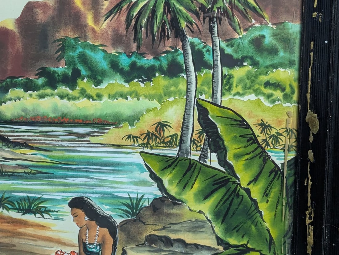 Hawaiian Scene Watercolor by Renauld Framed Art - 8