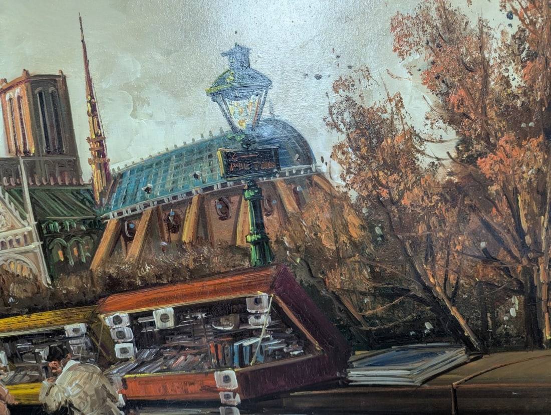 Large Impressionist Style Oil Painting Parisian Street Scene - 7