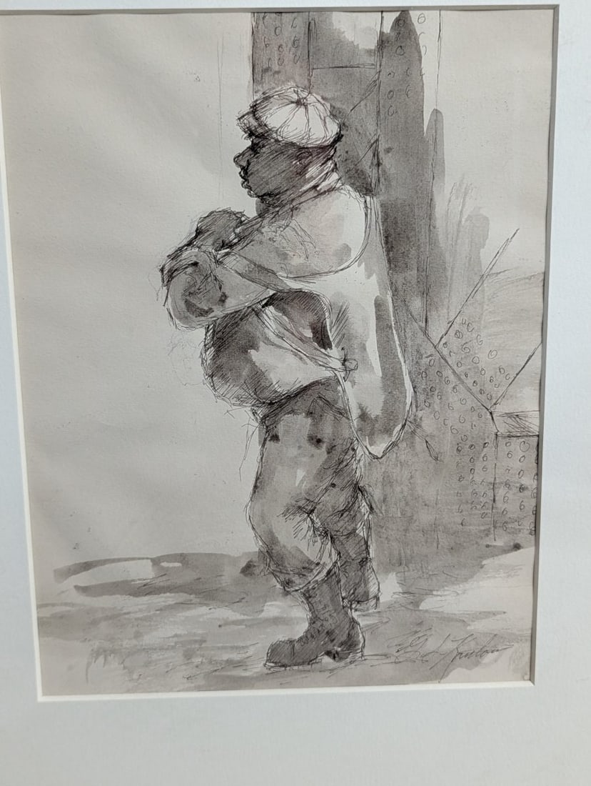 Set of Three Framed Ink and Wash Drawings Artworks - 10