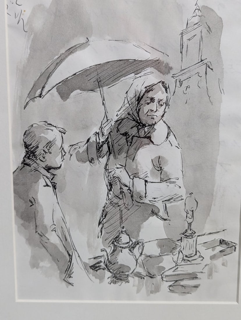 Set of Three Framed Ink and Wash Drawings Artworks - 6